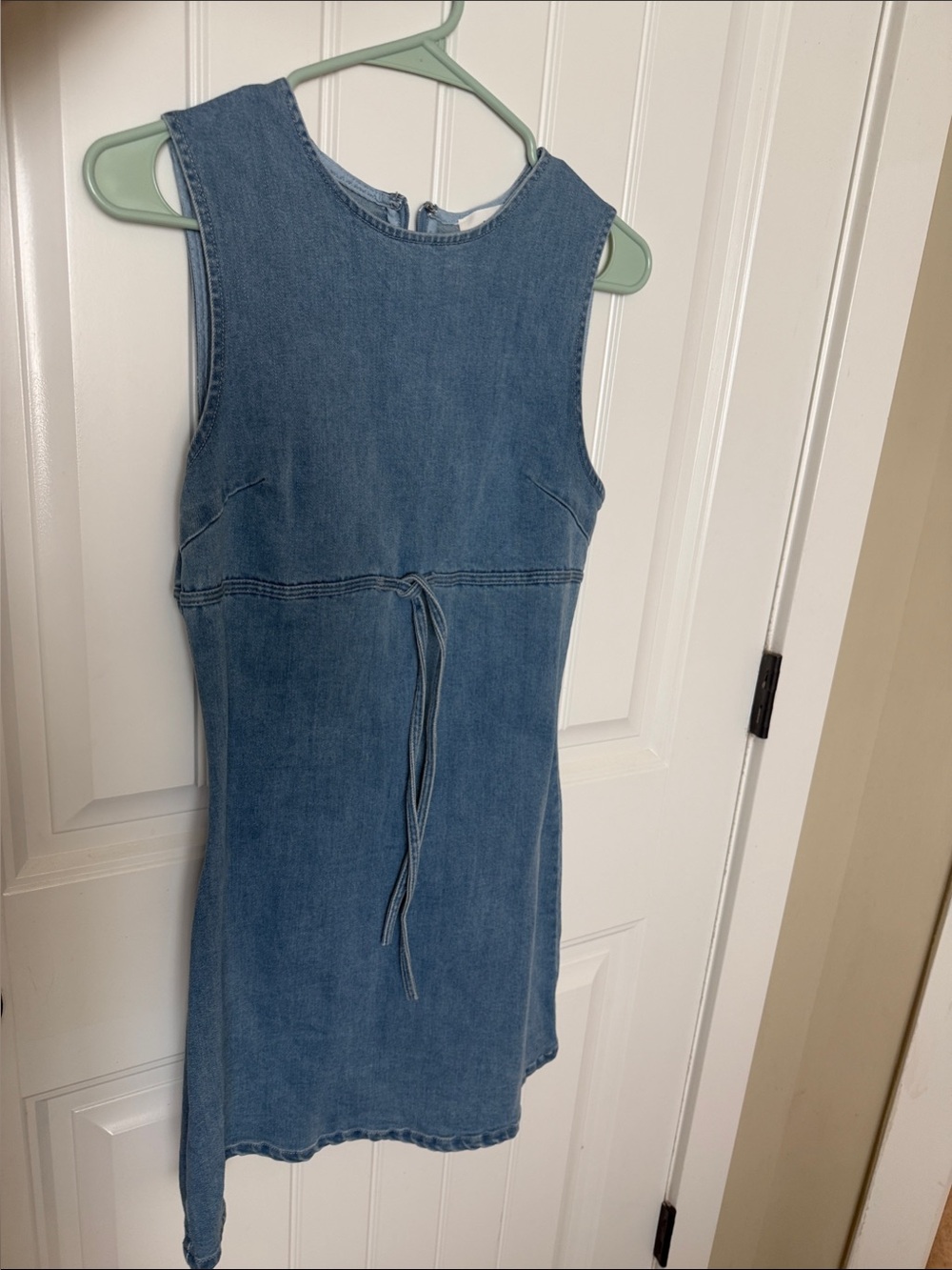 Le Lis Blue Denim Sleeveless Mini Dress with Waist Tie